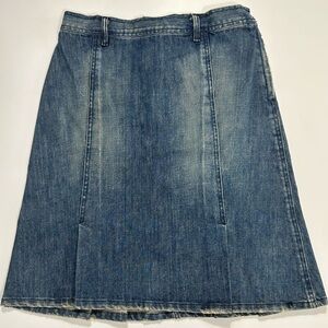 Habitual Distressed Bottom Pleated Mid Wash Mini Jean Skirt Size 28